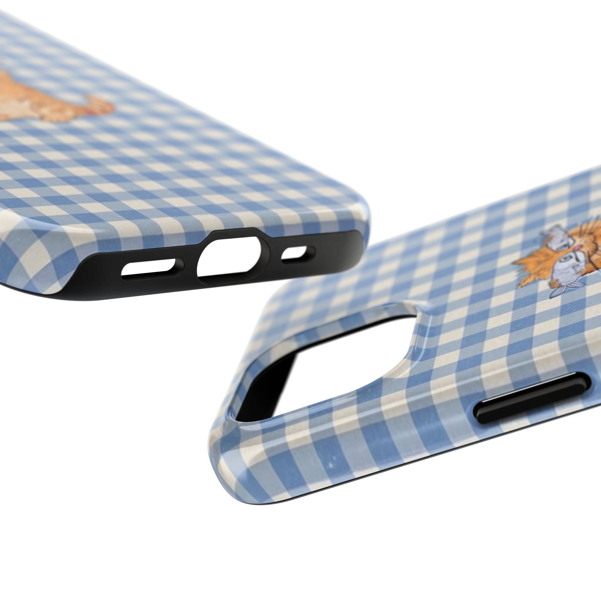 Cute Cat Gingham Phone Case – Funny Fish Eyes Retro Aesthetic Cover, Phone Accessory for ip 11 12 13 14 15 16 Promax Pro Plus