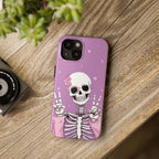 Cute Skeleton Phone Case – Pastel Goth, Kawaii Skull Aesthetic, Pink Skeleton Peace Sign Halloween Cover