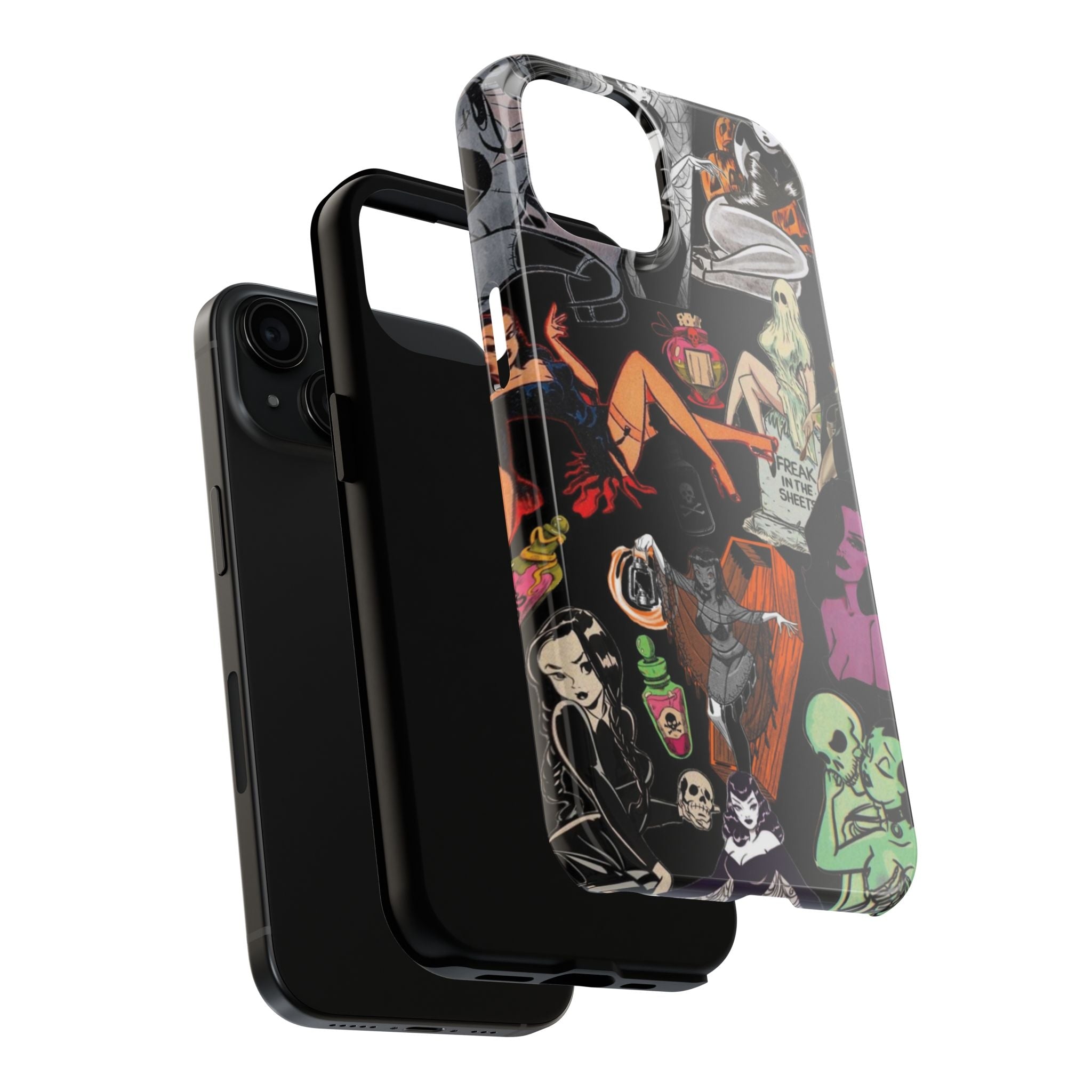 Spooky Pin-Up Girls Phone Case – Retro Halloween Witchy Aesthetic, Skeleton & Ghost Babe Art Cover, Phone Accessory for ip 11 12 13 14 15 16 Promax Pro Plus
