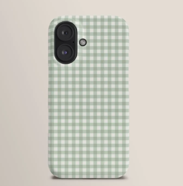 Gingham Plaid Pattern - Sage Green Phone Case, Phone Cover for ip 16 15 14 13 12 11 Promax Pro Plus