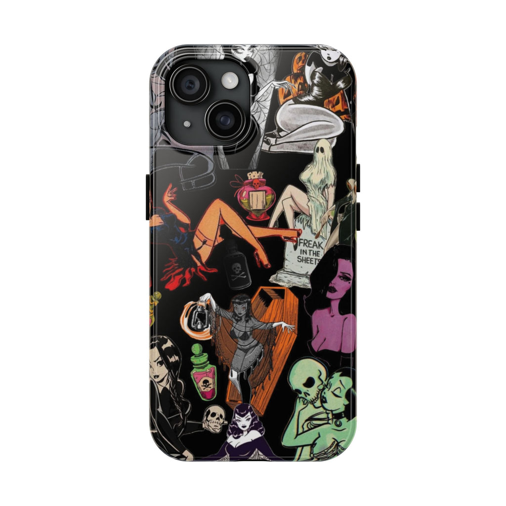 Spooky Pin-Up Girls Phone Case – Retro Halloween Witchy Aesthetic, Skeleton & Ghost Babe Art Cover, Phone Accessory for ip 11 12 13 14 15 16 Promax Pro Plus