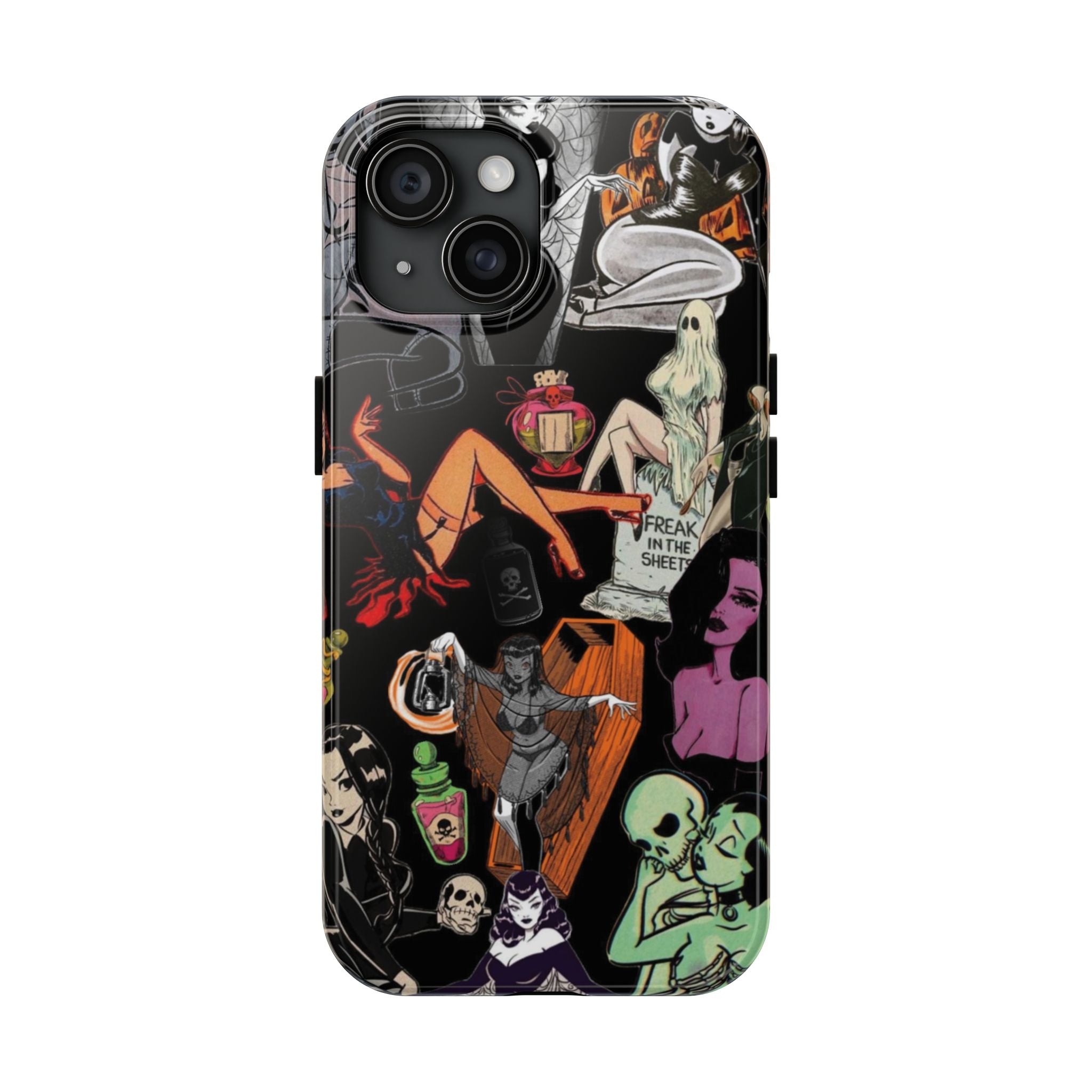 Spooky Pin-Up Girls Phone Case – Retro Halloween Witchy Aesthetic, Skeleton & Ghost Babe Art Cover, Phone Accessory for ip 11 12 13 14 15 16 Promax Pro Plus