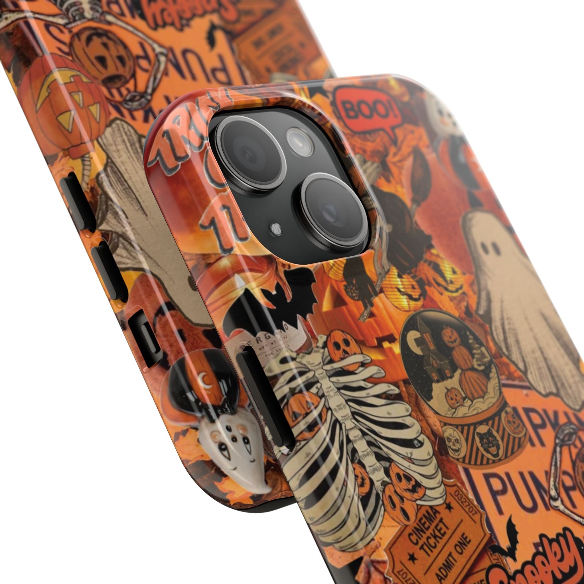 Halloween Pumpkin Skeleton Ghost Phone Case – Spooky Autumn Trick or Treat Aesthetic Cover
