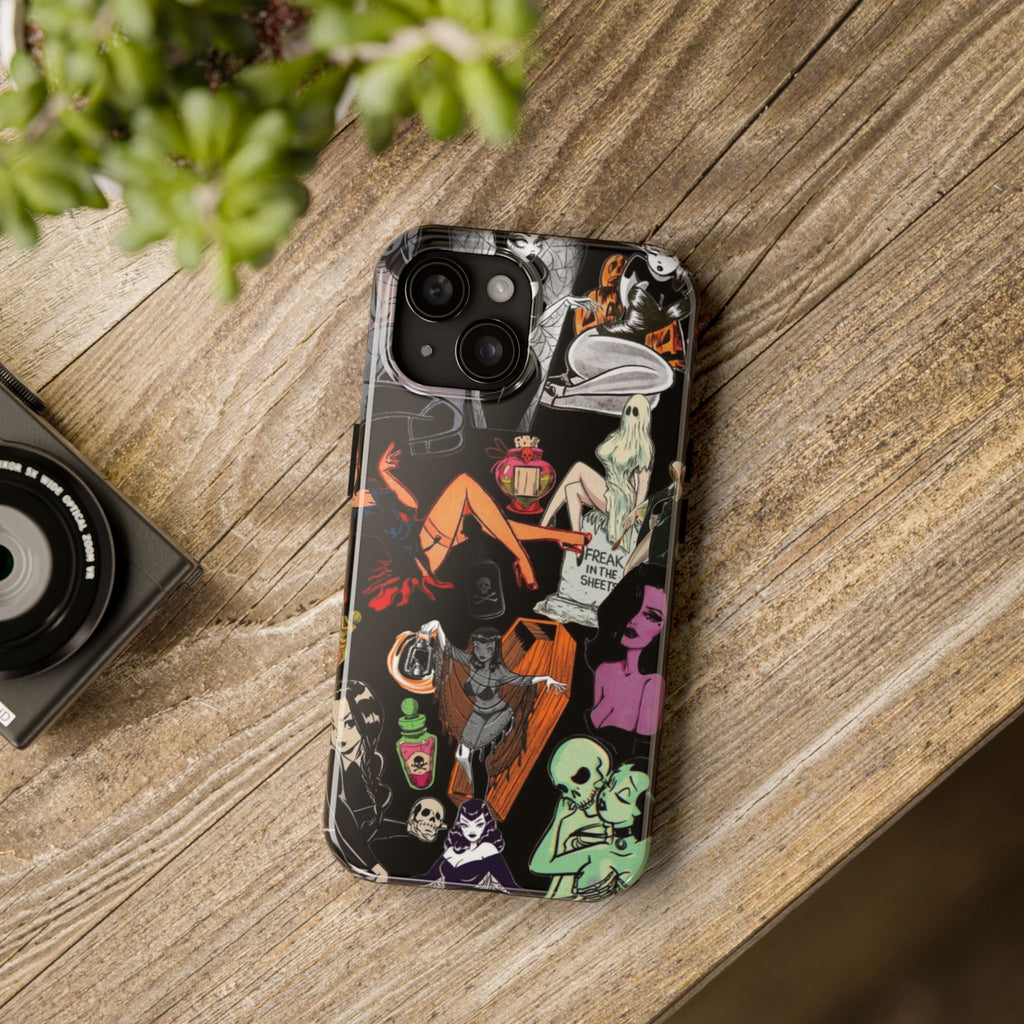 Spooky Pin-Up Girls Phone Case – Retro Halloween Witchy Aesthetic, Skeleton & Ghost Babe Art Cover, Phone Accessory for ip 11 12 13 14 15 16 Promax Pro Plus