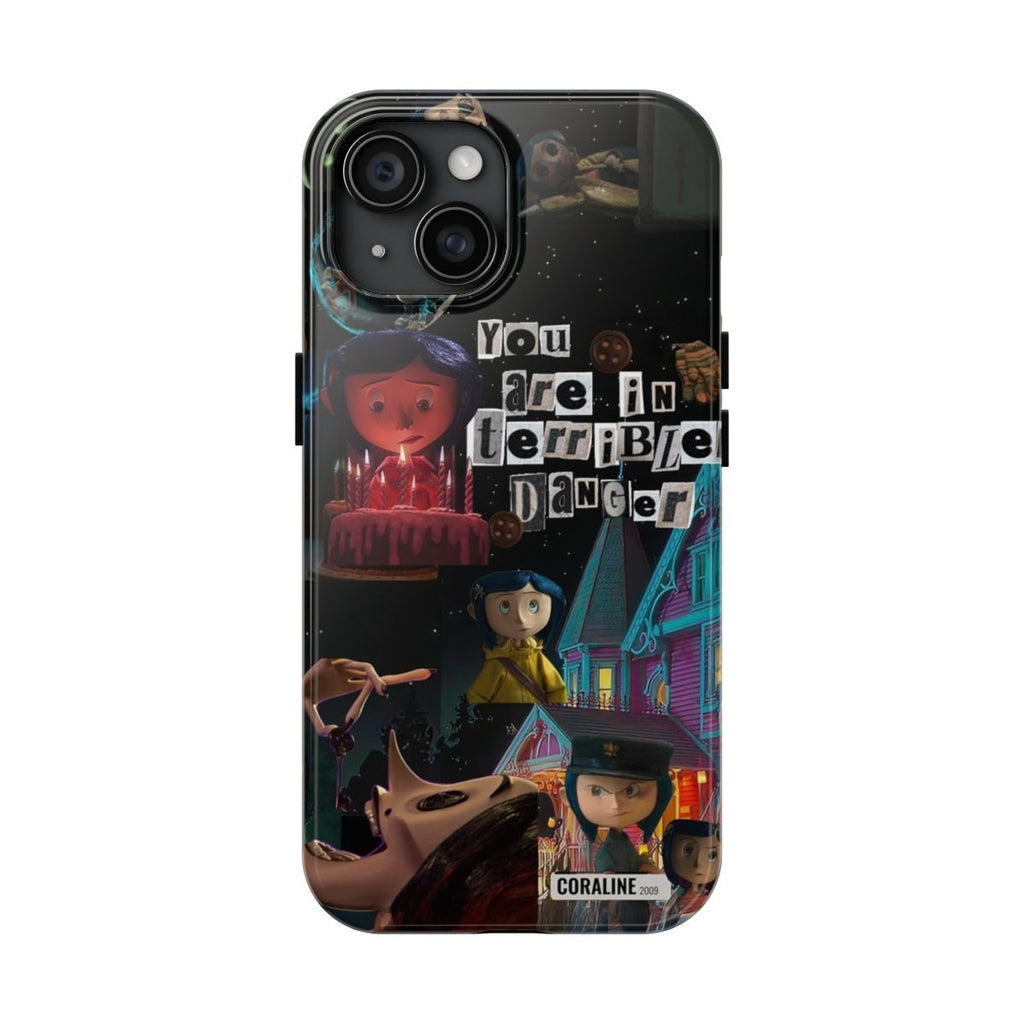 Dark Coraline Phone Case – Button Eyes Horror Cartoon Vibe, Phone Accessory for ip 11 12 13 14 15 16 Promax Pro Plus