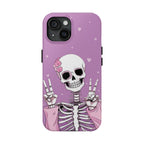 Cute Skeleton Phone Case – Pastel Goth, Kawaii Skull Aesthetic, Pink Skeleton Peace Sign Halloween Cover