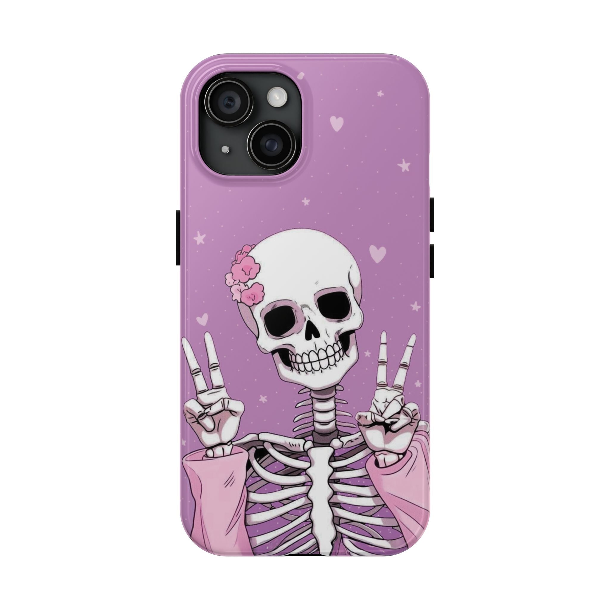 Cute Skeleton Phone Case – Pastel Goth, Kawaii Skull Aesthetic, Pink Skeleton Peace Sign Halloween Cover