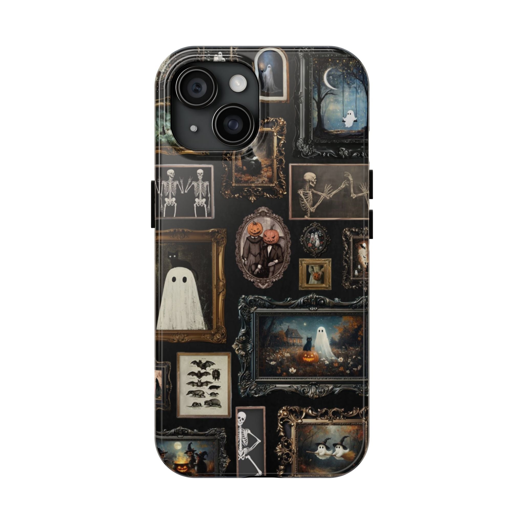 Vintage Halloween Ghost Phone Case – Spooky Cute Aesthetic, Skeleton & Witch Art Collage Cover, Phone Accessory for ip 11 12 13 14 15 16 Promax Pro Plus