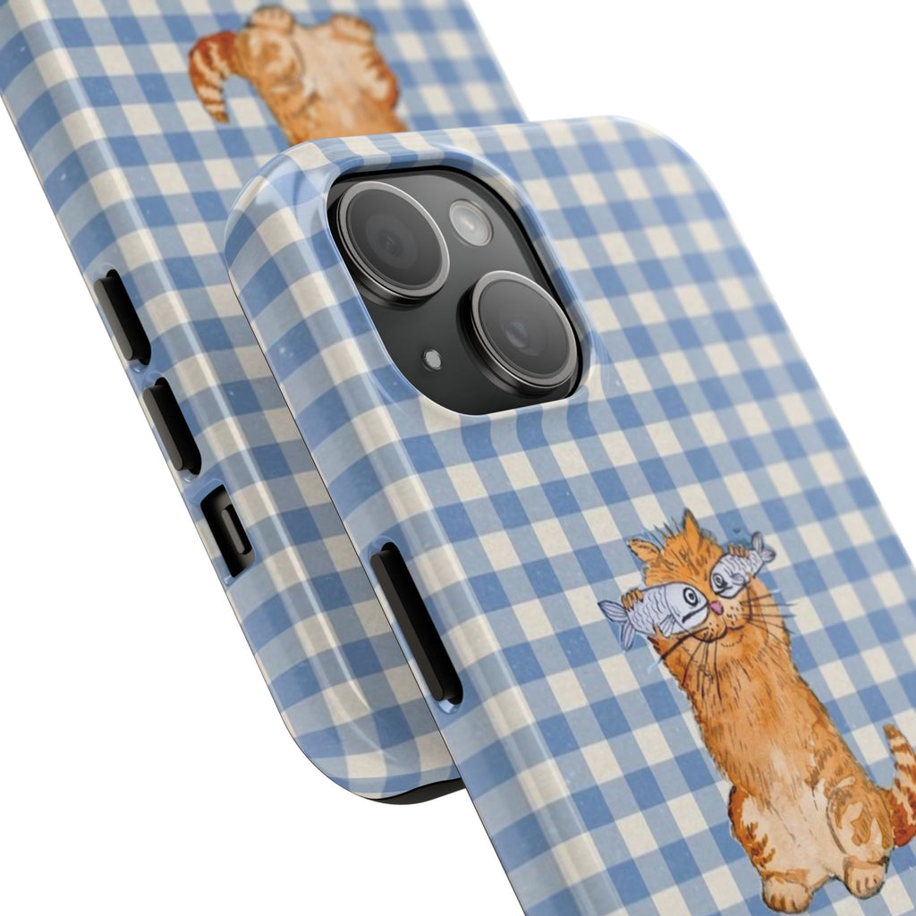 Cute Cat Gingham Phone Case – Funny Fish Eyes Retro Aesthetic Cover, Phone Accessory for ip 11 12 13 14 15 16 Promax Pro Plus