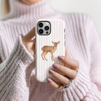 Cute Deer Phone Case, Girly Phone Cover, Pink & White Stripes, Phone Cover for ip 17 16 15 14 13 12 11 ss s25 24 23