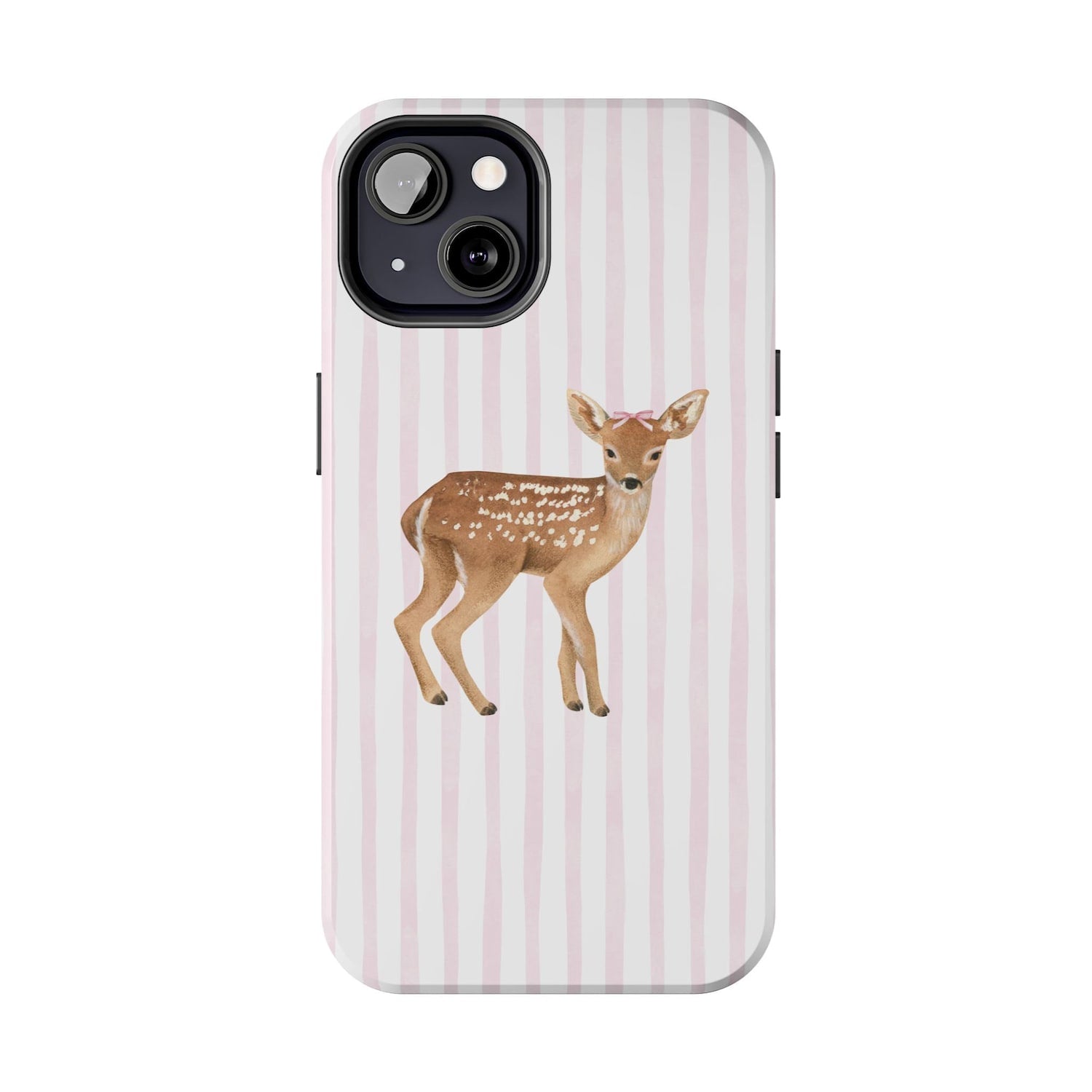 Cute Deer Phone Case, Girly Phone Cover, Pink & White Stripes, Phone Cover for ip 17 16 15 14 13 12 11 ss s25 24 23