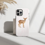 Cute Deer Phone Case, Girly Phone Cover, Pink & White Stripes, Phone Cover for ip 17 16 15 14 13 12 11 ss s25 24 23