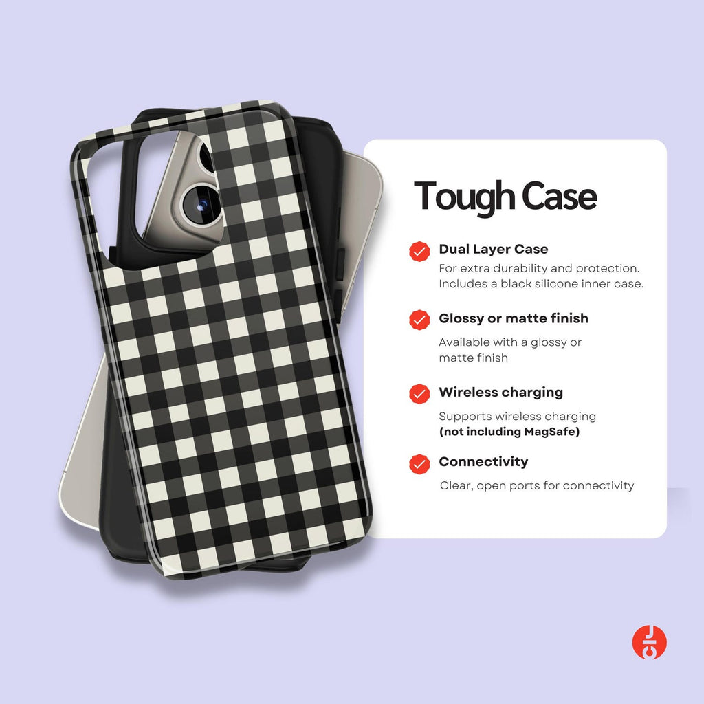 Black Gingham Coquette Phone Case, Phone Cover for ip 16 15 14 13 12 11 Promax Pro Plus