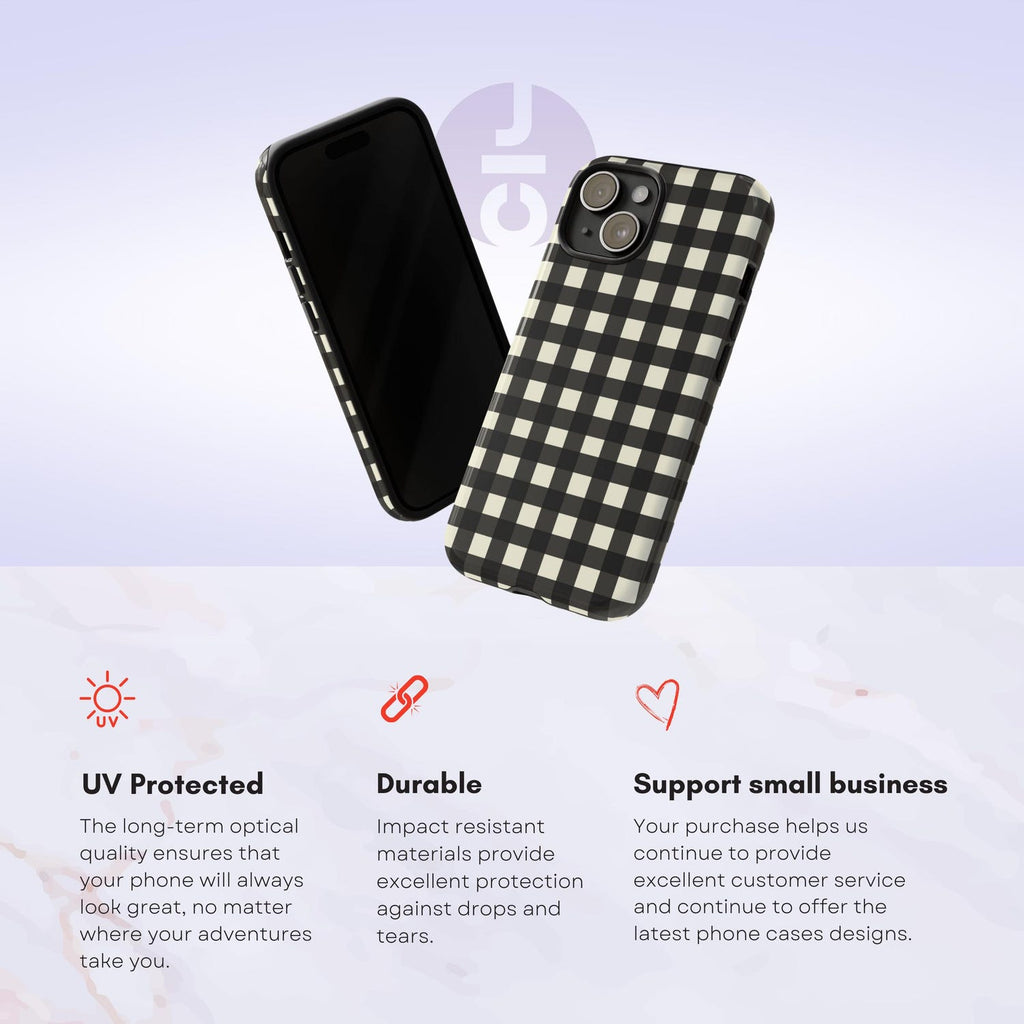 Black Gingham Coquette Phone Case, Phone Cover for ip 16 15 14 13 12 11 Promax Pro Plus