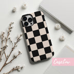 Checkered Phone case, Black and Cream Checkerboard pattern Phone Case - Simple Phone Case