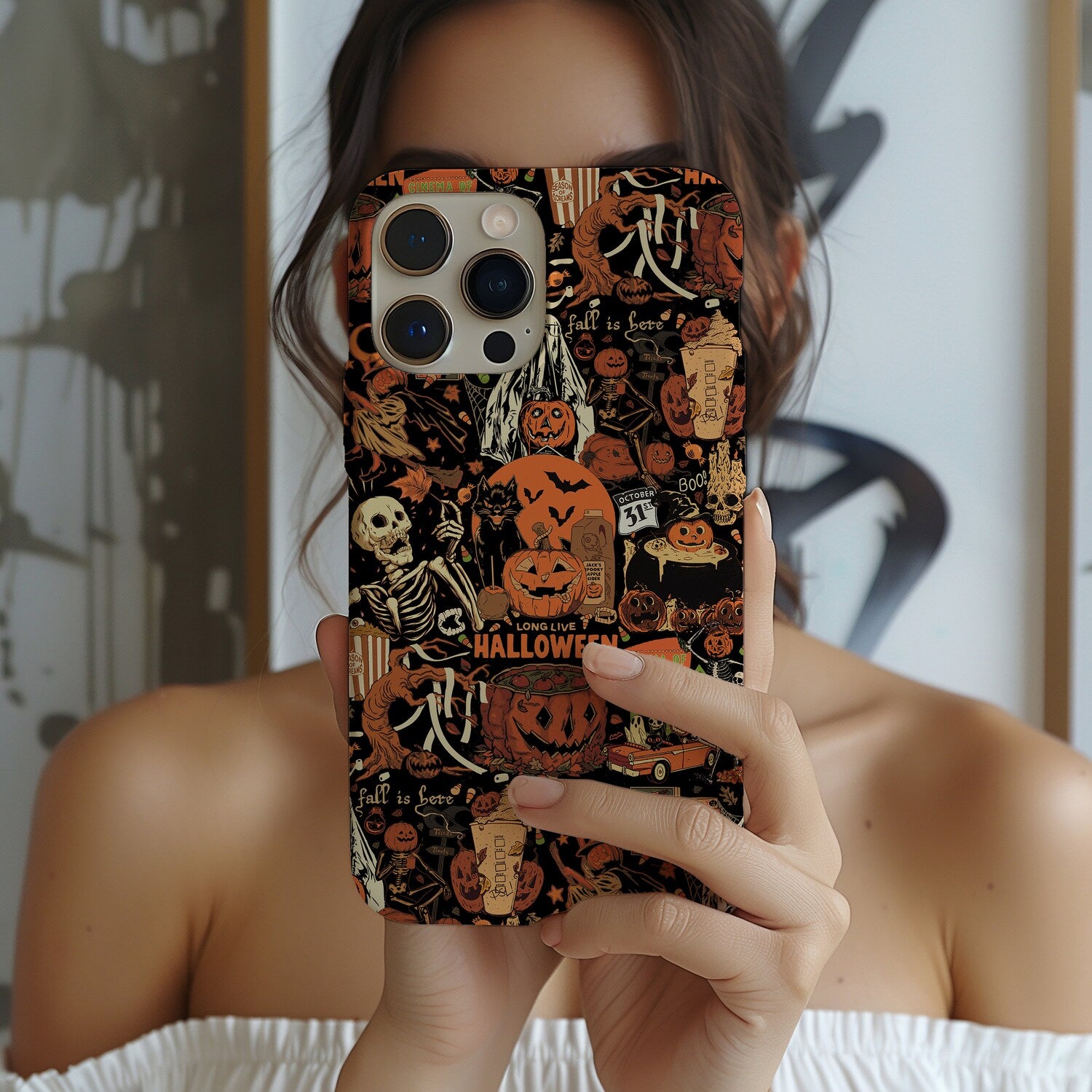 Halloween Phone Case, Ghost Phone Case, Gift For Halloween Lover, Fall Phone Cases, Pumpkin Phone Case, Black Phone Cover, Spooky Season