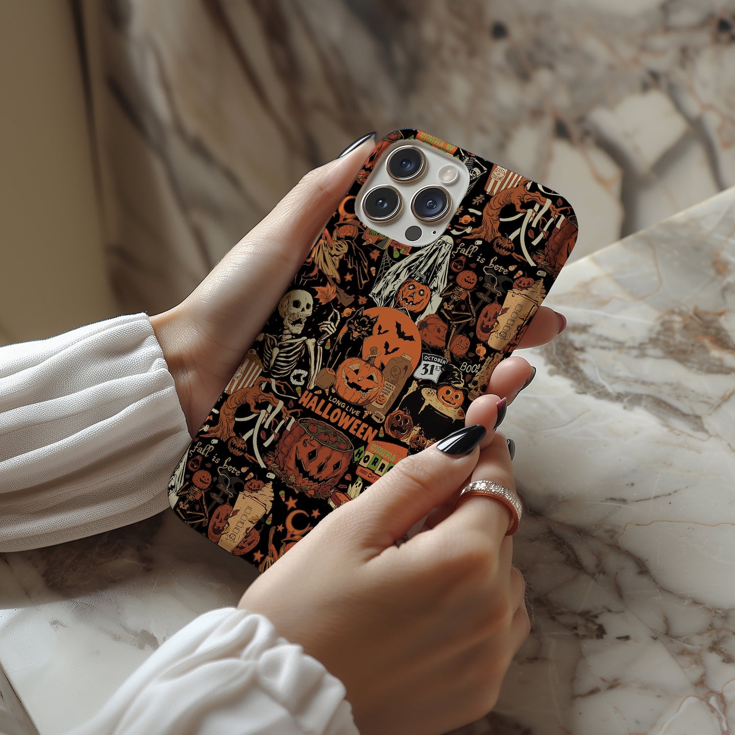 Halloween Phone Case, Ghost Phone Case, Gift For Halloween Lover, Fall Phone Cases, Pumpkin Phone Case, Black Phone Cover, Spooky Season