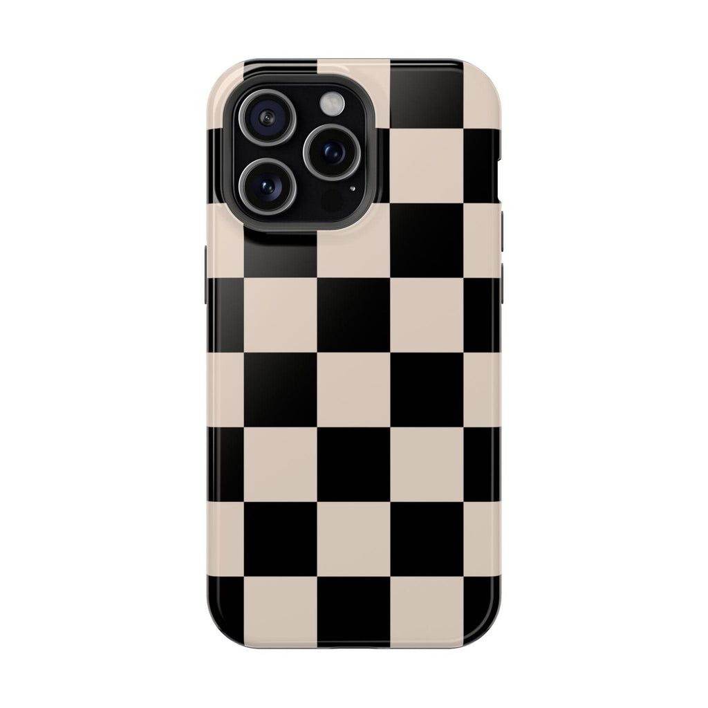 Checkered Phone case, Black and Cream Checkerboard pattern Phone Case - Simple Phone Case