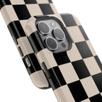 Checkered Phone case, Black and Cream Checkerboard pattern Phone Case - Simple Phone Case