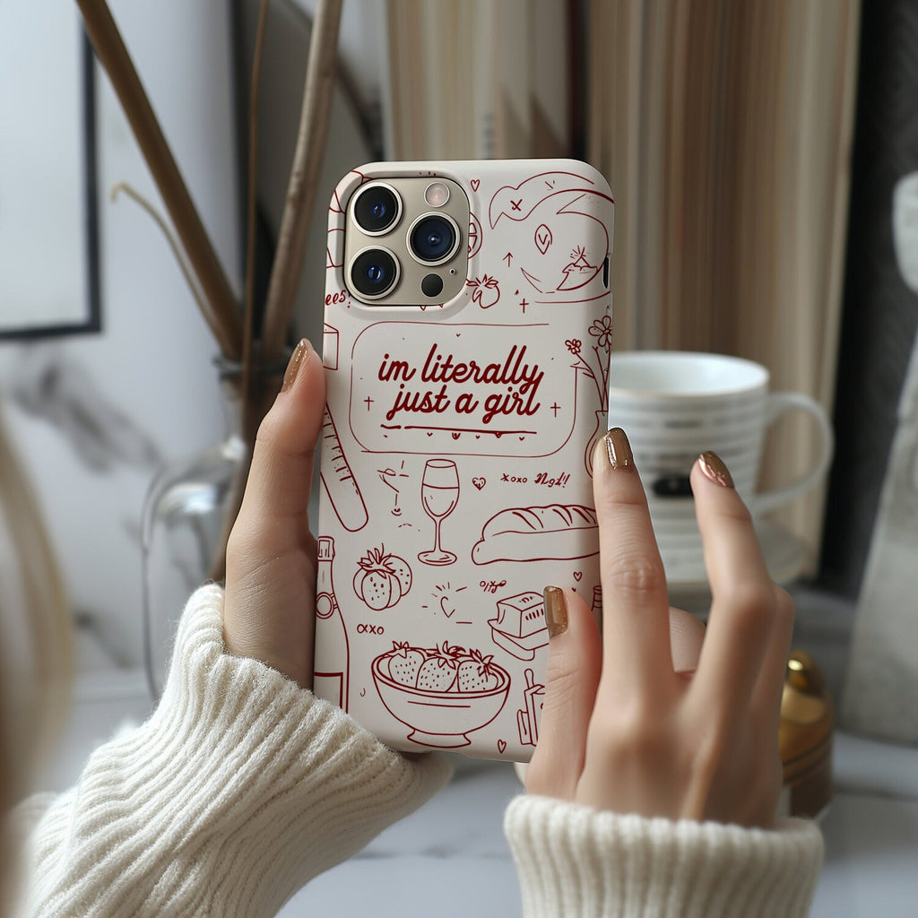 Vintage I'm Literally Just a Girl Collage Phone Case, Preppy Girl Dinner, Cute Girly Case Phone Cover for ip 17 16 15 14 13 12 11 ss s25 24 23