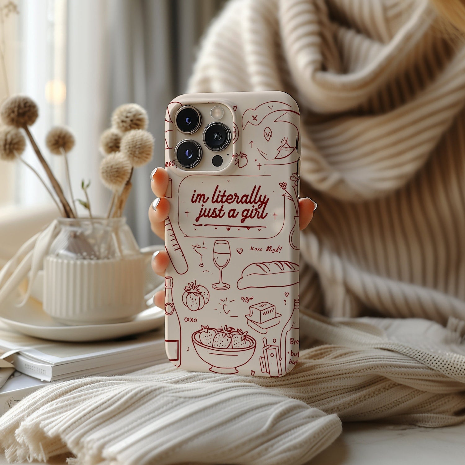 Vintage I'm Literally Just a Girl Collage Phone Case, Preppy Girl Dinner, Cute Girly Case Phone Cover for ip 17 16 15 14 13 12 11 ss s25 24 23