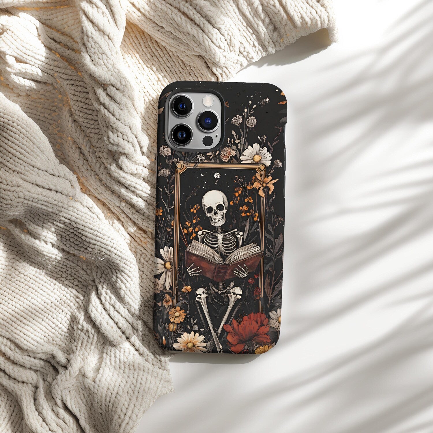 Tarot Reader Goth Phone Case Dark Academia Skeleton Floral Case