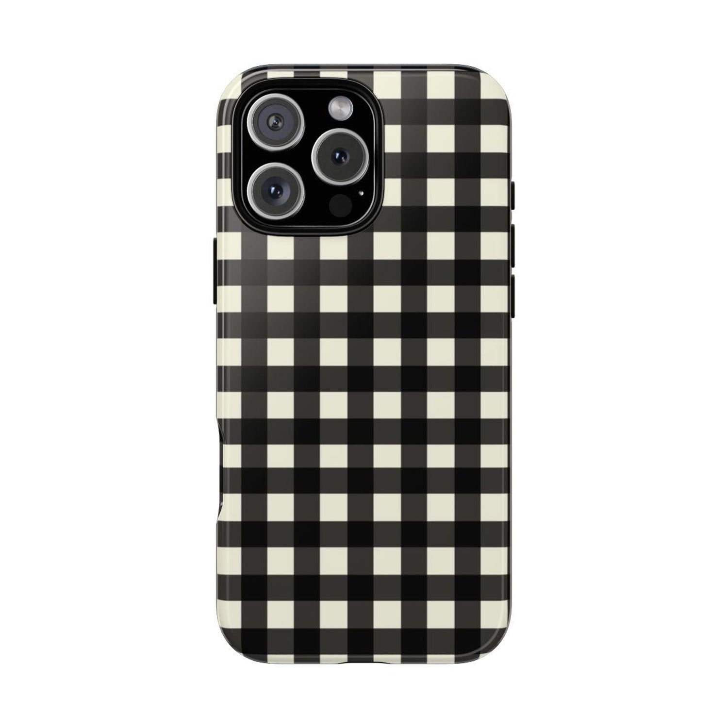 Black Gingham Coquette Phone Case, Phone Cover for ip 16 15 14 13 12 11 Promax Pro Plus