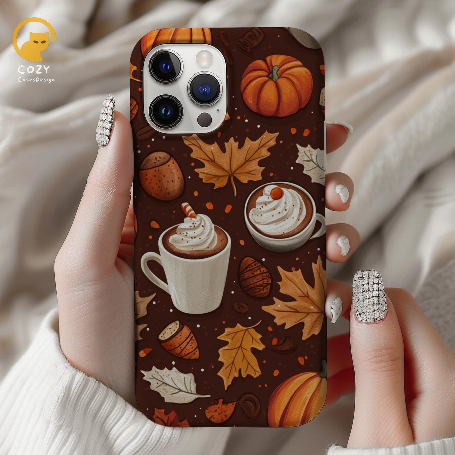 Fall Aesthetic Coffee Phone Case, Autumn Leaves Phone case, Pumpkin Cute Seasonal Phone Case for Halloween