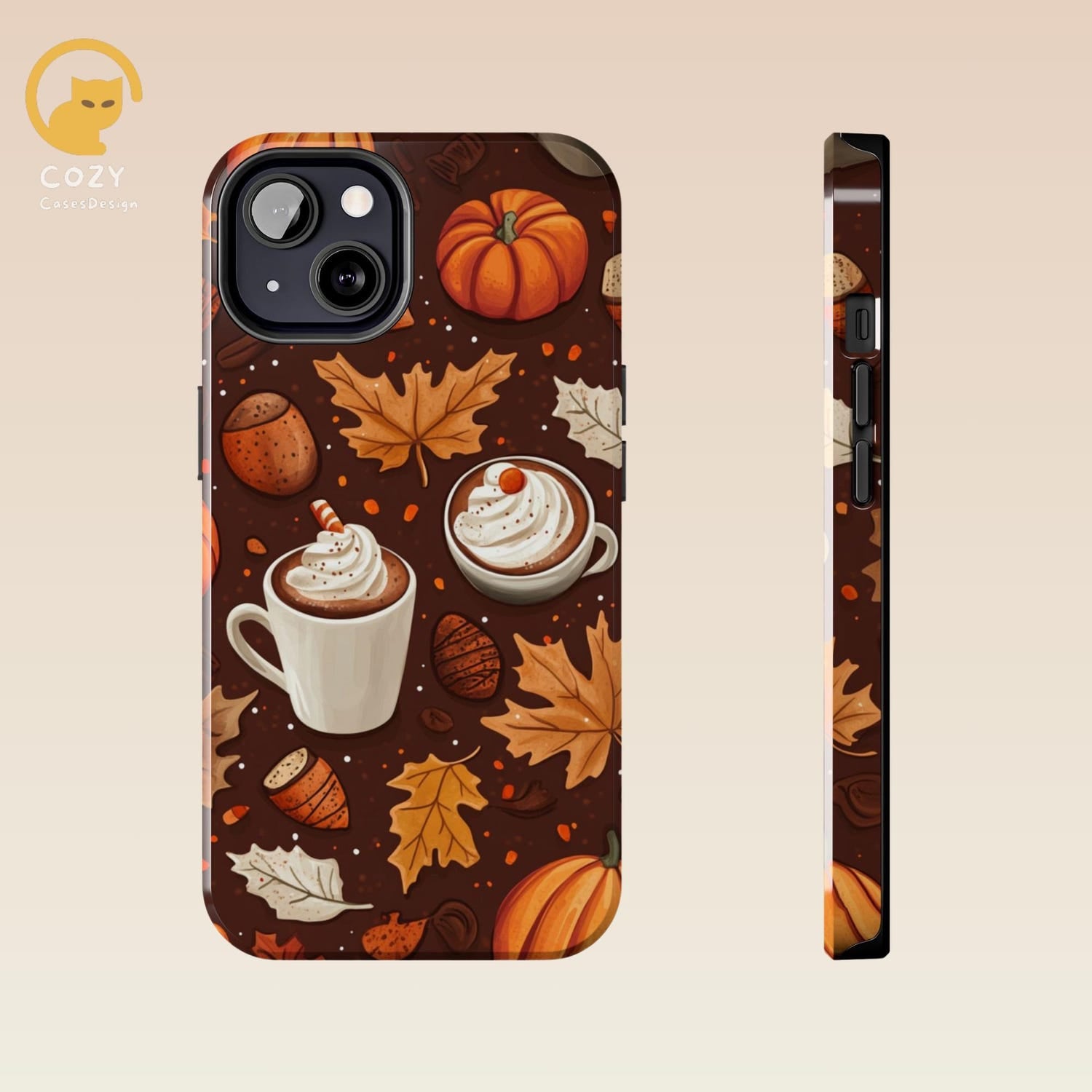 Fall Aesthetic Coffee Phone Case, Autumn Leaves Phone case, Pumpkin Cute Seasonal Phone Case for Halloween