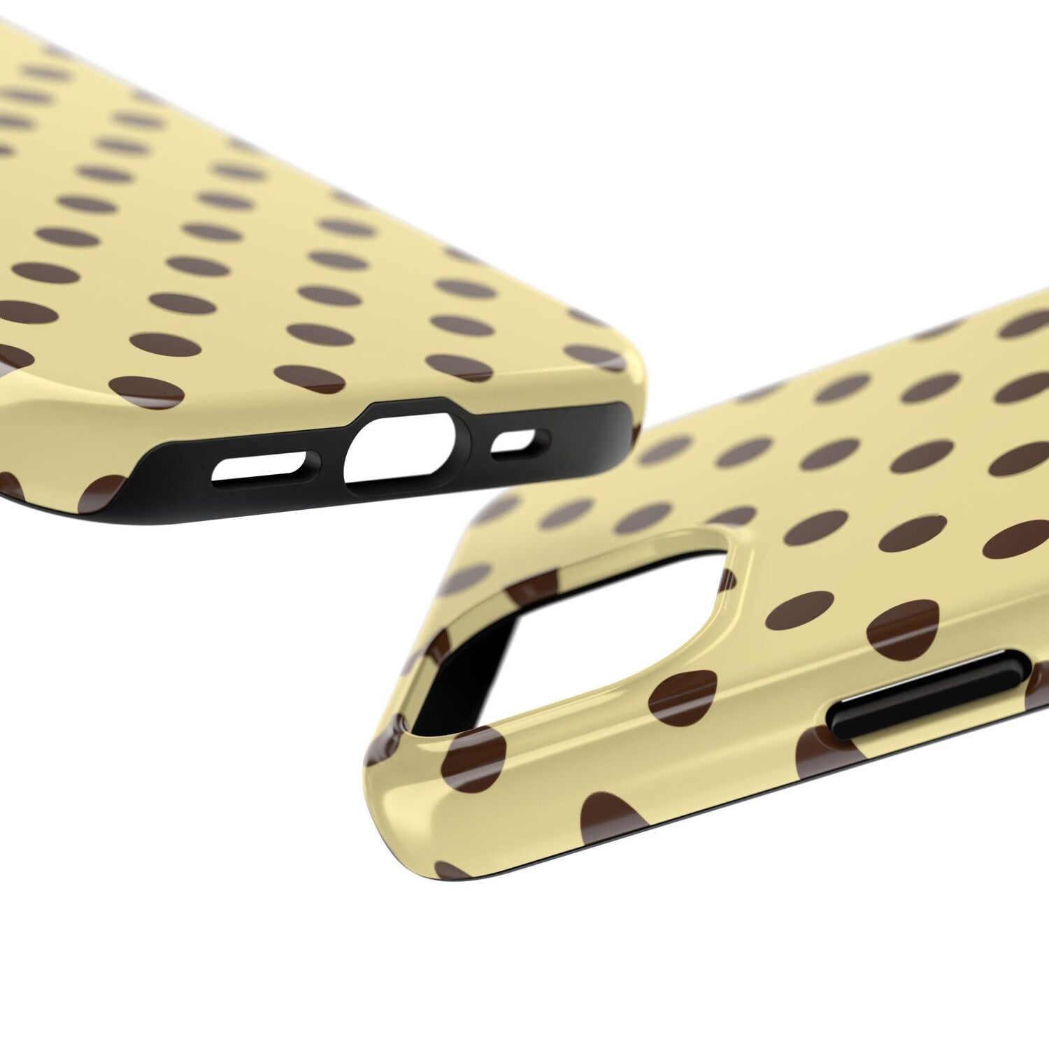 Brown Polka Dot Phone Case | Retro Butter Yellow & Chocolate Polka Dot Pattern | Cute Vintage Aesthetic | Glossy Tough Case