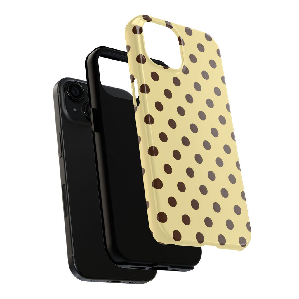 Brown Polka Dot Phone Case | Retro Butter Yellow & Chocolate Polka Dot Pattern | Cute Vintage Aesthetic | Glossy Tough Case