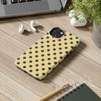 Brown Polka Dot Phone Case | Retro Butter Yellow & Chocolate Polka Dot Pattern | Cute Vintage Aesthetic | Glossy Tough Case