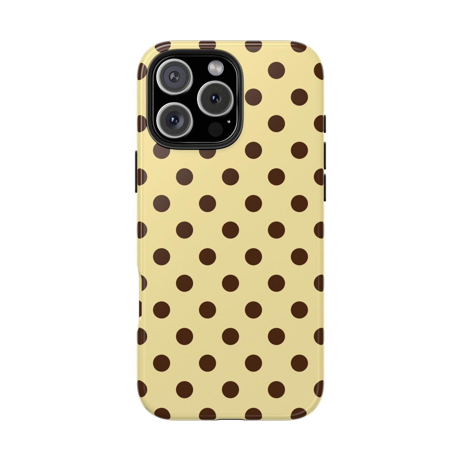 Brown Polka Dot Phone Case | Retro Butter Yellow & Chocolate Polka Dot Pattern | Cute Vintage Aesthetic | Glossy Tough Case