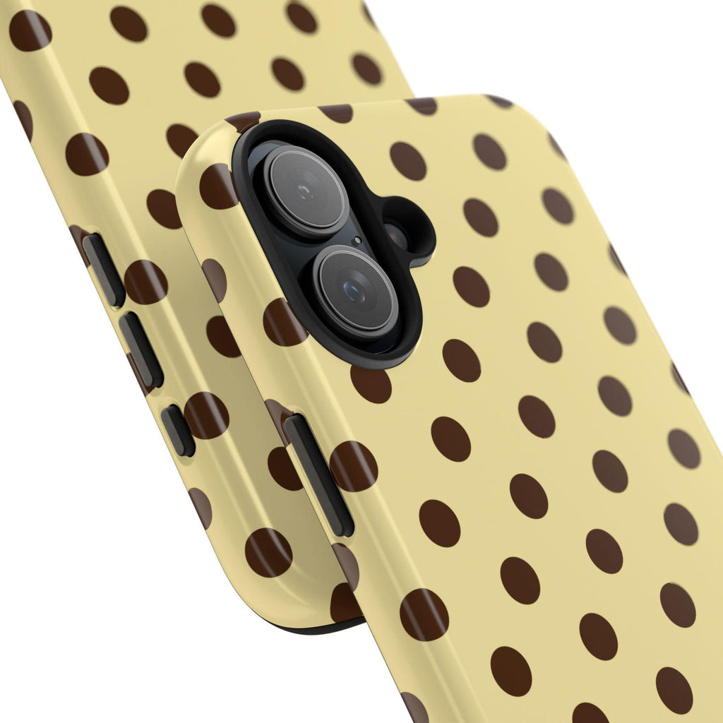 Brown Polka Dot Phone Case | Retro Butter Yellow & Chocolate Polka Dot Pattern | Cute Vintage Aesthetic | Glossy Tough Case
