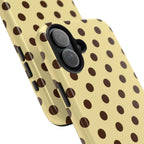 Brown Polka Dot Phone Case | Retro Butter Yellow & Chocolate Polka Dot Pattern | Cute Vintage Aesthetic | Glossy Tough Case