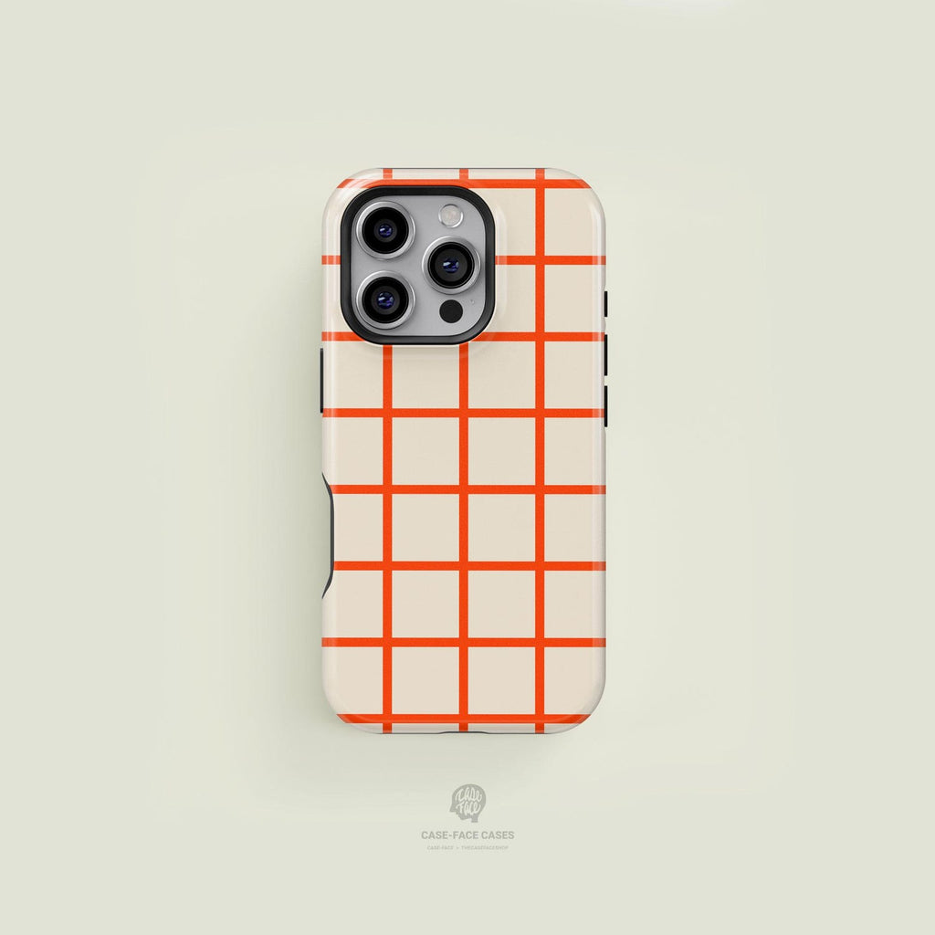 Simple Grid Cream & Bright Orange Tough Phone Case, Phone Cover for ip 16 15 14 13 12 11 Promax Pro Plus