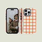 Simple Grid Cream & Bright Orange Tough Phone Case, Phone Cover for ip 16 15 14 13 12 11 Promax Pro Plus