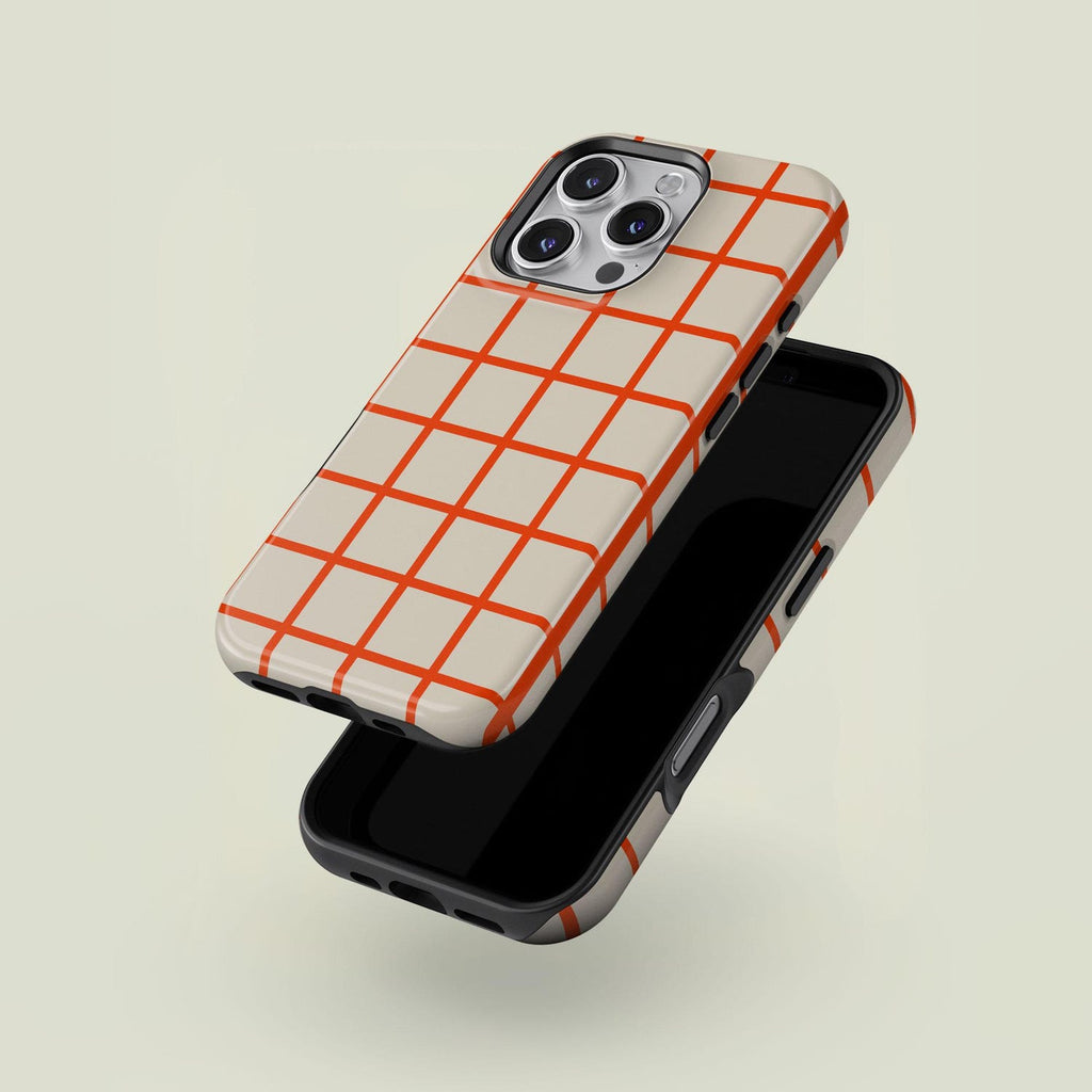 Simple Grid Cream & Bright Orange Tough Phone Case, Phone Cover for ip 16 15 14 13 12 11 Promax Pro Plus