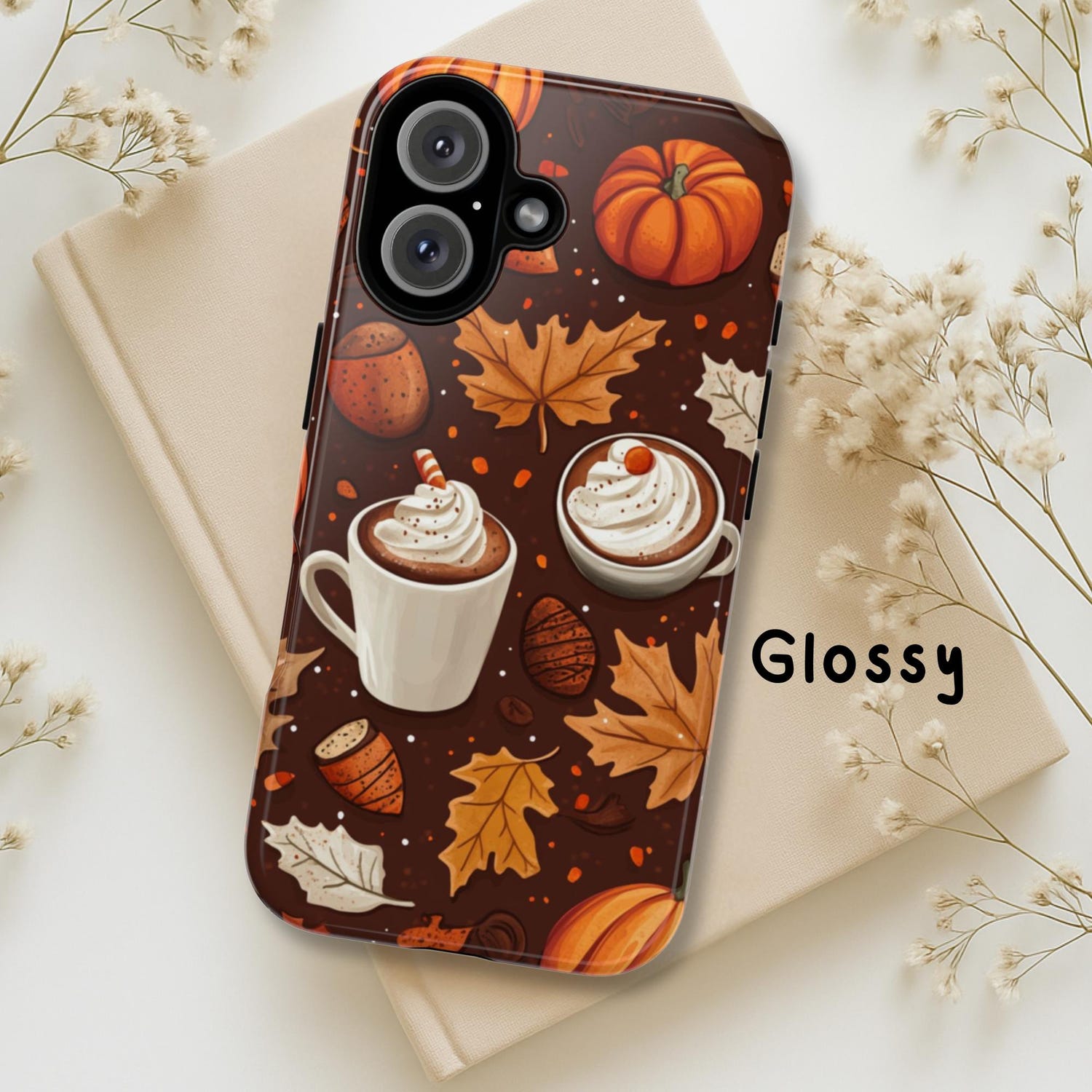 Fall Aesthetic Coffee Phone Case, Autumn Leaves Phone case, Pumpkin Cute Seasonal Phone Case for Halloween