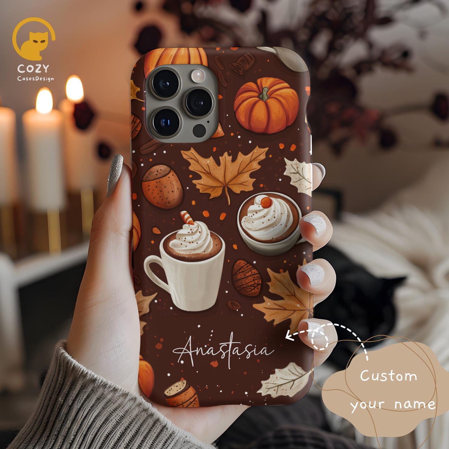 Fall Aesthetic Coffee Phone Case, Autumn Leaves Phone case, Pumpkin Cute Seasonal Phone Case for Halloween
