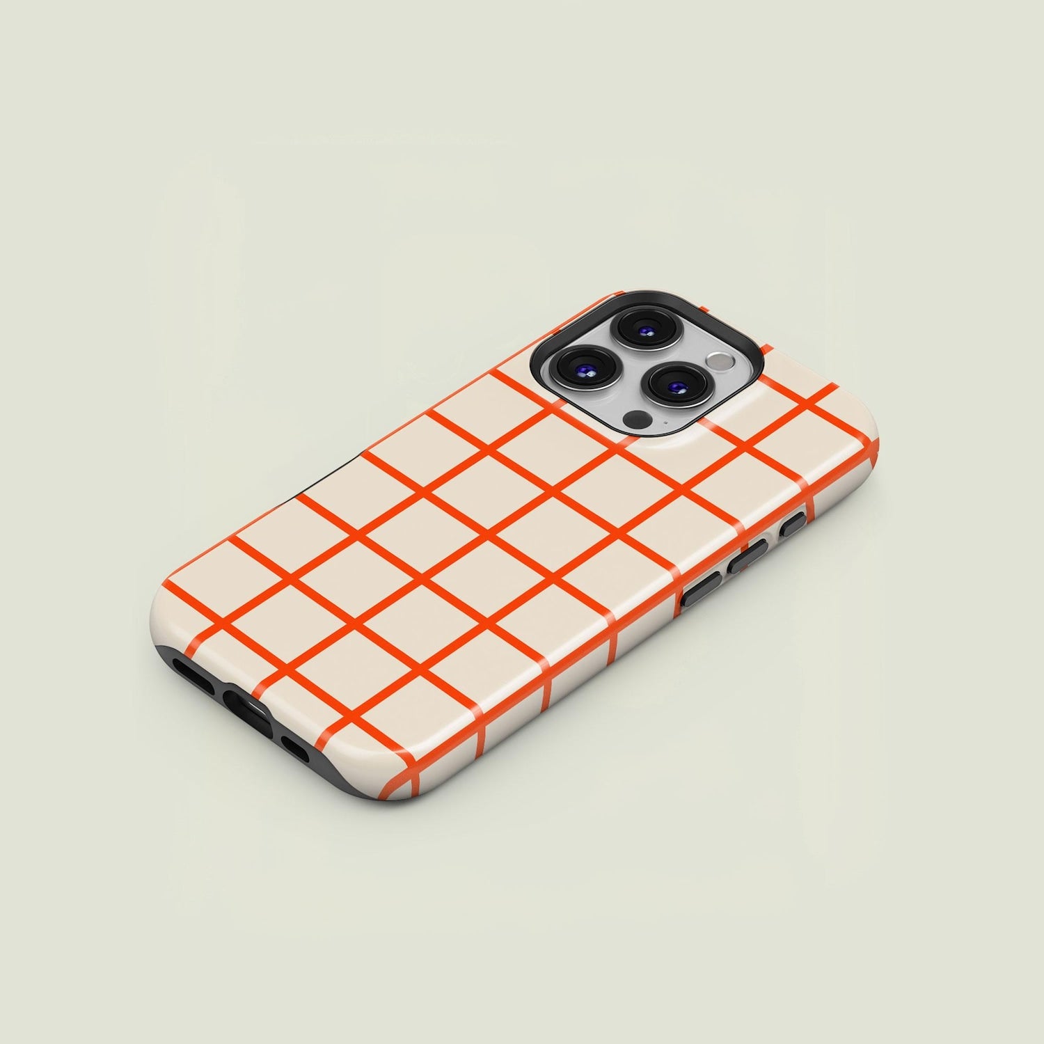 Simple Grid Cream & Bright Orange Tough Phone Case, Phone Cover for ip 16 15 14 13 12 11 Promax Pro Plus