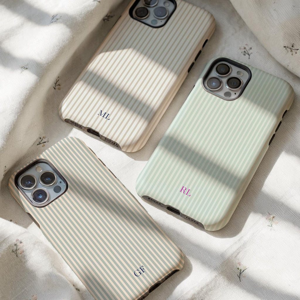 Personalized Monogram Phone Case Stripes Initials Phone Cover for ip 17 16 15 14 13 12 11 ss s25 24 23, Custom Name Phone Case