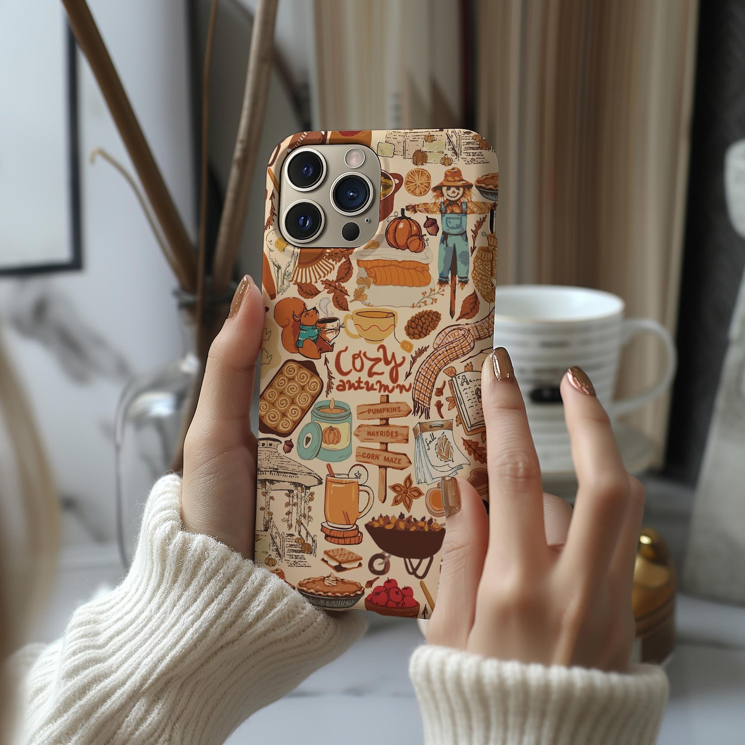 Fall Phone Case, Halloween Phone Case, Cozy Autumn Gift, Bookish Cell Phone Case