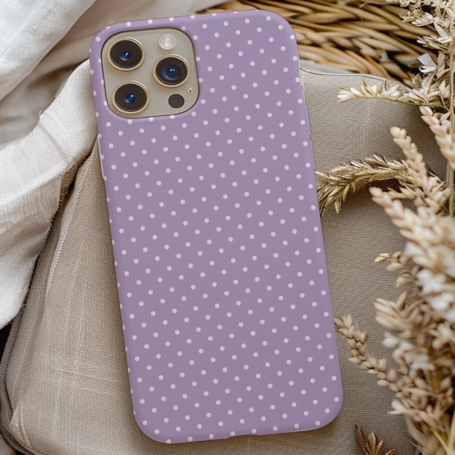 Purple Polka Dot Phone Case, Soft Girl Cute Design, Light Purple Fall Aesthetic, Y2K Style, Gift for Her
