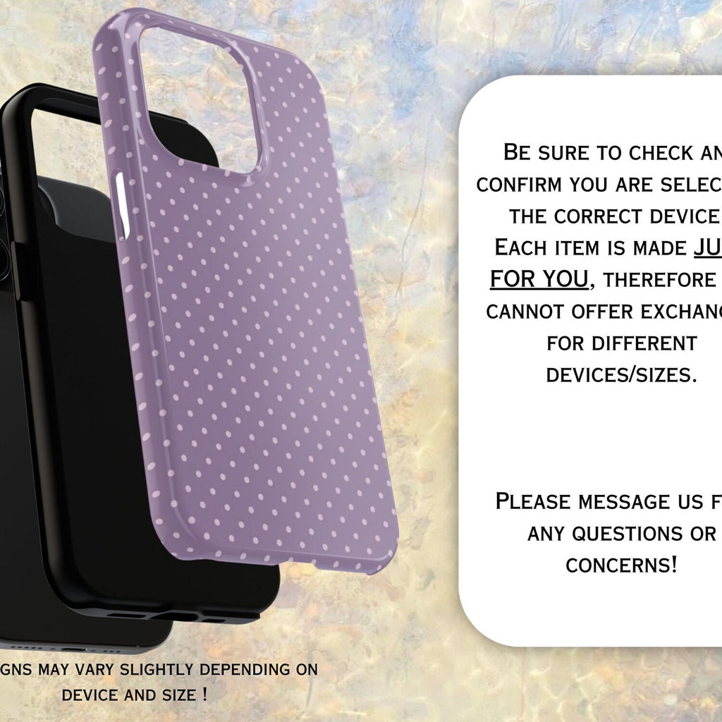 Purple Polka Dot Phone Case, Soft Girl Cute Design, Light Purple Fall Aesthetic, Y2K Style, Gift for Her