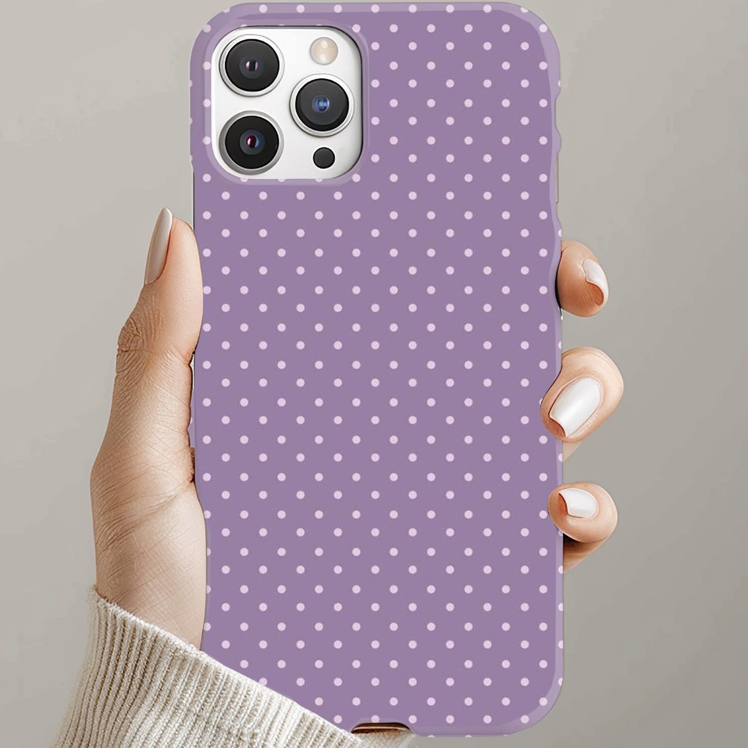 Purple Polka Dot Phone Case, Soft Girl Cute Design, Light Purple Fall Aesthetic, Y2K Style, Gift for Her