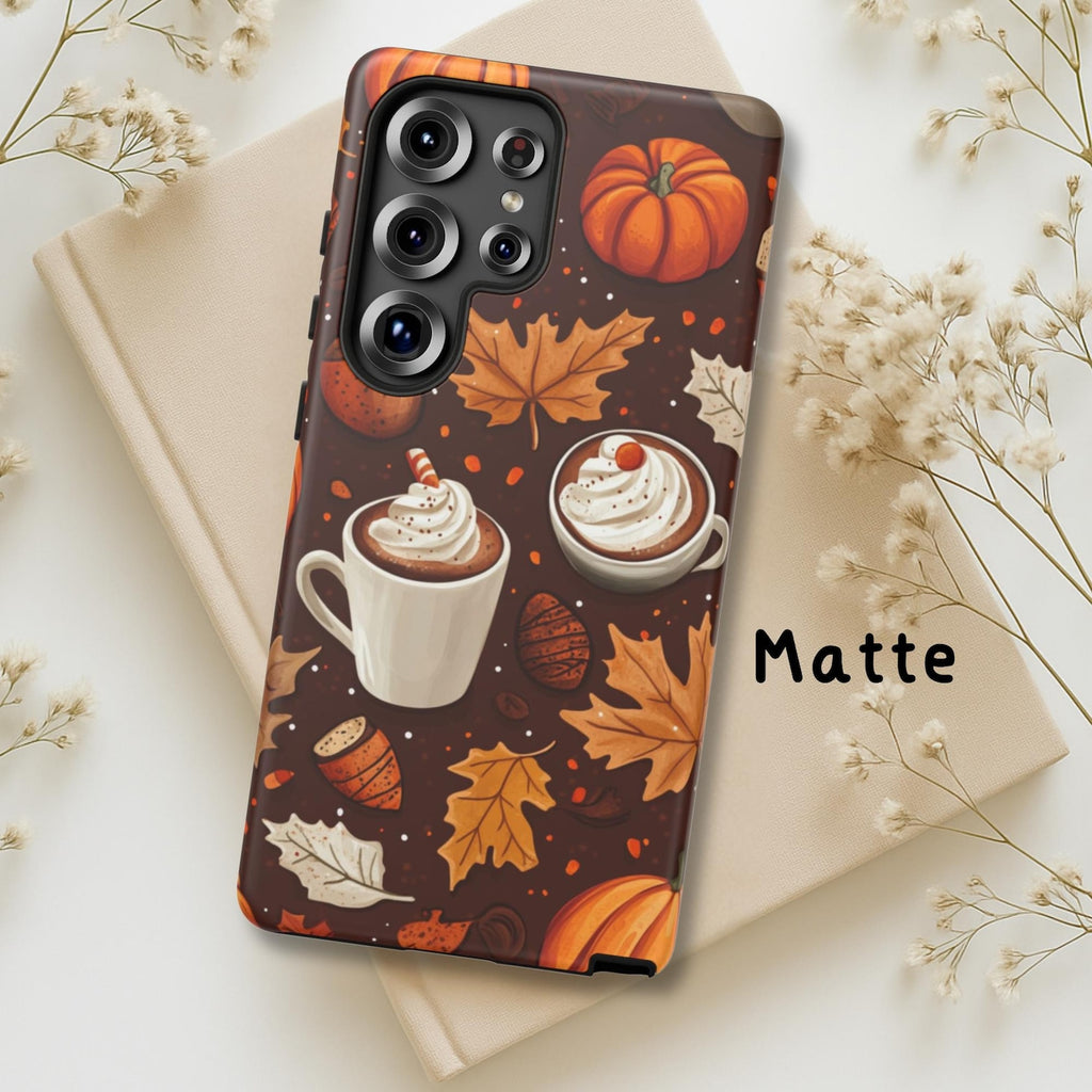 Fall Aesthetic Coffee Phone Case, Autumn Leaves Phone case, Pumpkin Cute Seasonal Phone Case for Halloween