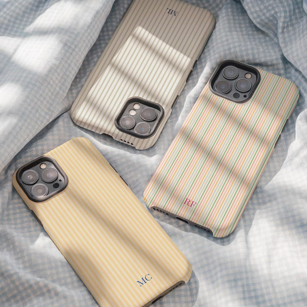 Personalized Monogram Phone Case Stripes Initials Phone Cover for ip 17 16 15 14 13 12 11 ss s25 24 23, Custom Name Phone Case