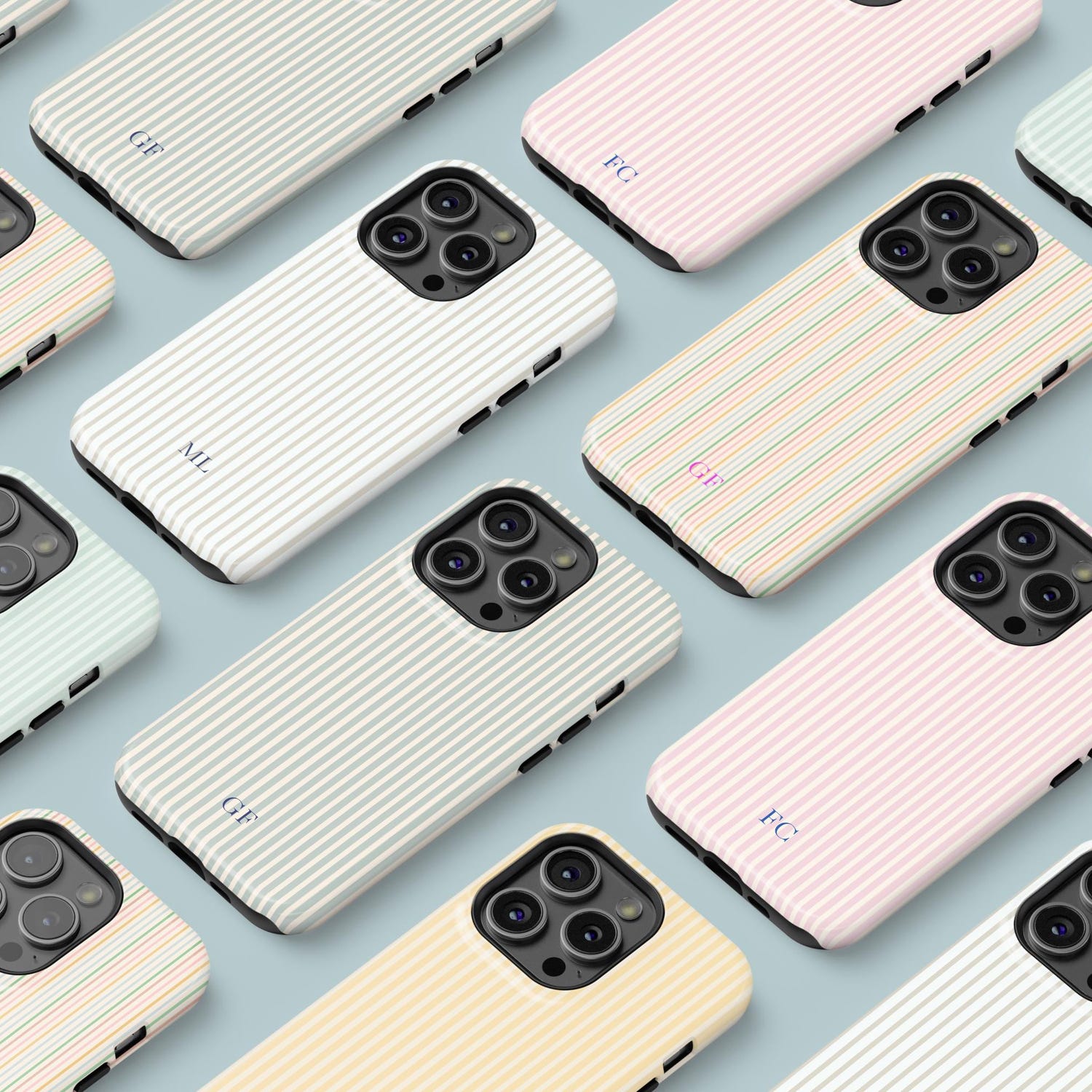 Personalized Monogram Phone Case Stripes Initials Phone Cover for ip 17 16 15 14 13 12 11 ss s25 24 23, Custom Name Phone Case