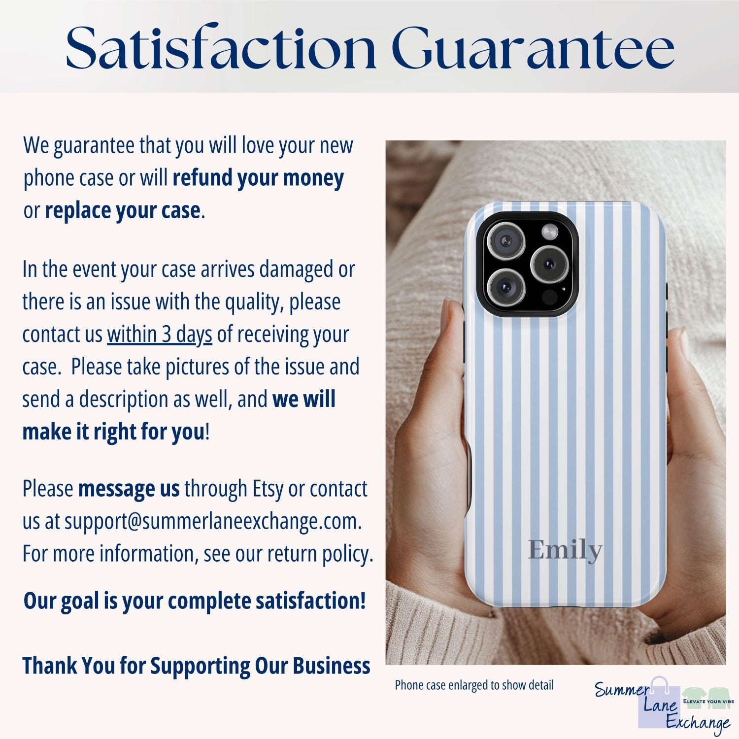 Blue Personalized Phone Case, Custom Monogram Beachy Phone Case Initials or Name, Aesthetic Phone Case Retro Stripes